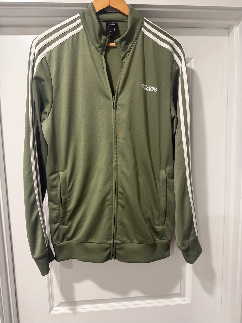 adidas Olive Green Track Jacket with White Stripes